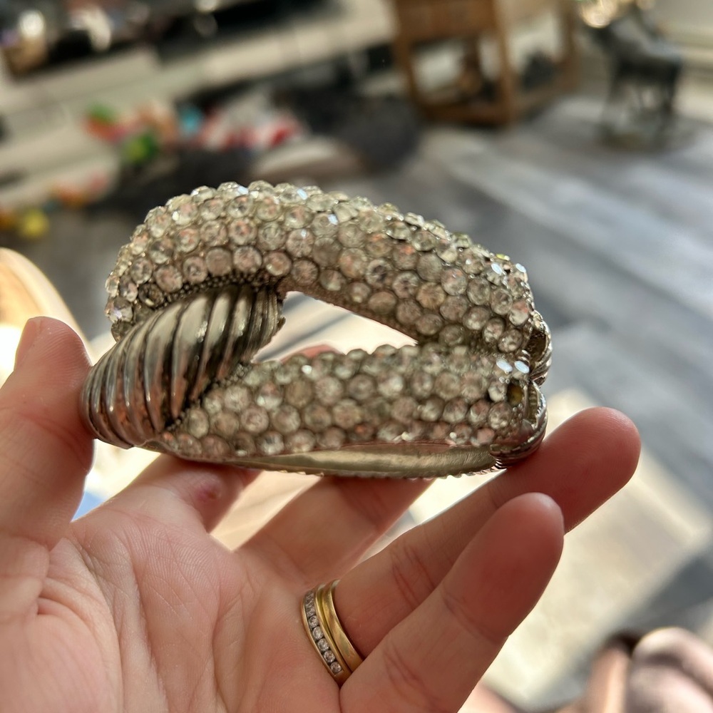 4/$100 Silver-Tone Textured rhinestone clamper bracelet- Classic Statement